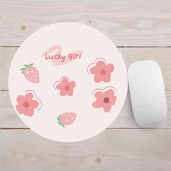 Floral Letter Print Round Non-slip Mouse Pad for Office Home Computer Gaming