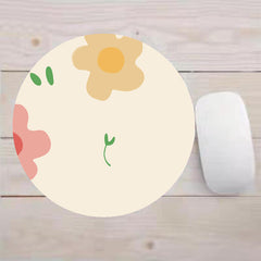 Floral Letter Print Round Non-slip Mouse Pad for Office Home Computer Gaming