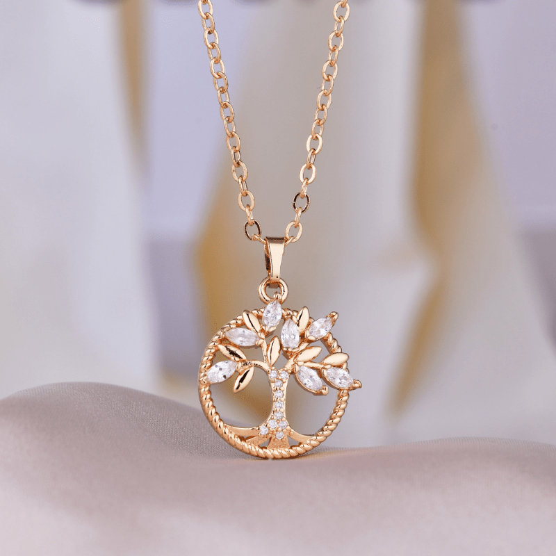 Rhinestone Tree Of Life Pendant Necklace - Birthday Gift For Girls