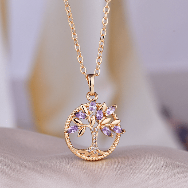 Rhinestone Tree Of Life Pendant Necklace - Birthday Gift For Girls