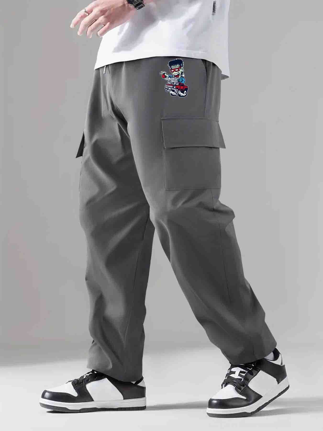Cartoon Patterns Cargo Pants Men's Loose Fit Drawstring Joggers
