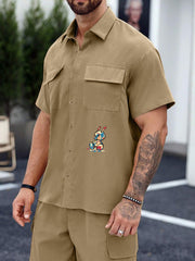 Coconut Tree Bunny Print Men's Short Sleeve Shirt