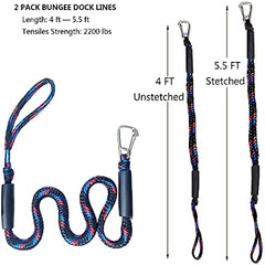 4ft Bungee Dock Lines - Secure Your Boat - Stainless Steel Snap Hooks