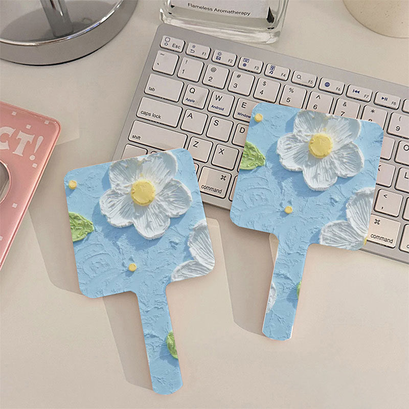 Flower Pattern Hand Mirror for Girls and Women Portable Cosmetic Touch up Mirror