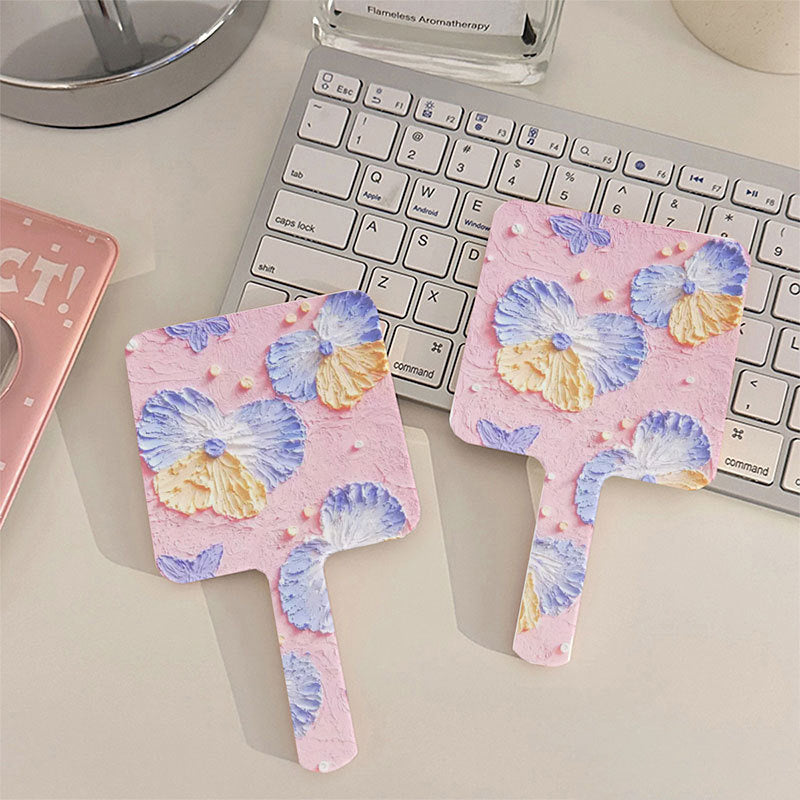 Flower Pattern Hand Mirror for Girls and Women Portable Cosmetic Touch up Mirror