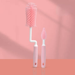 Silicone Bottle Brush Cleaning Set Baby Straw Pacifier Brush 360 Degree Upright