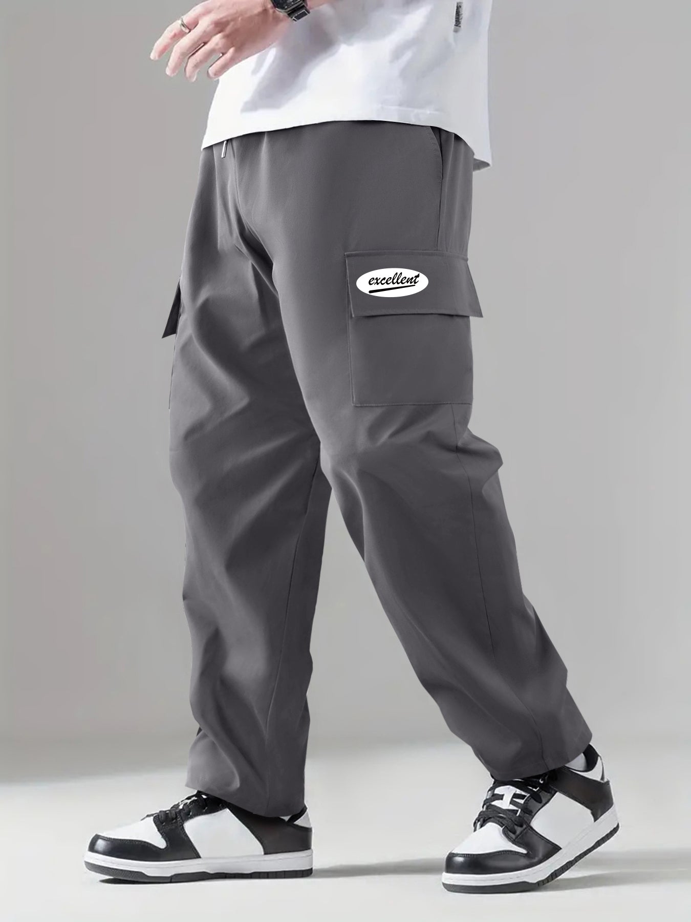 Pattern & Letter Print Straight Leg Cargo Pants