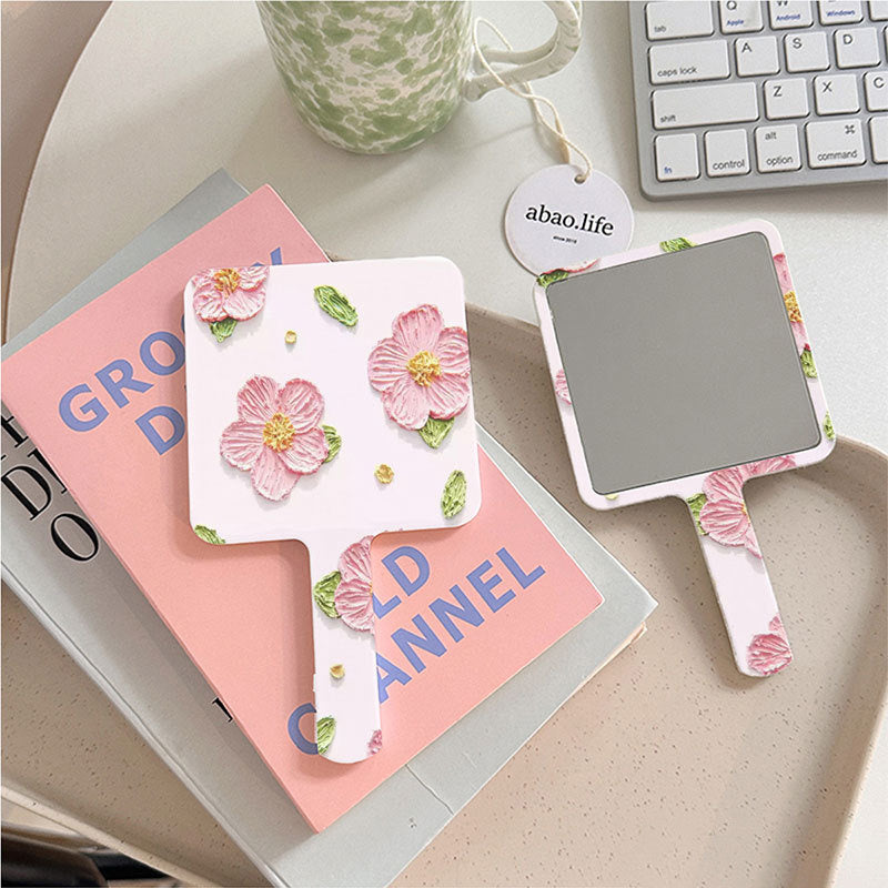 Flower Print Hand Mirror for Women and Students
