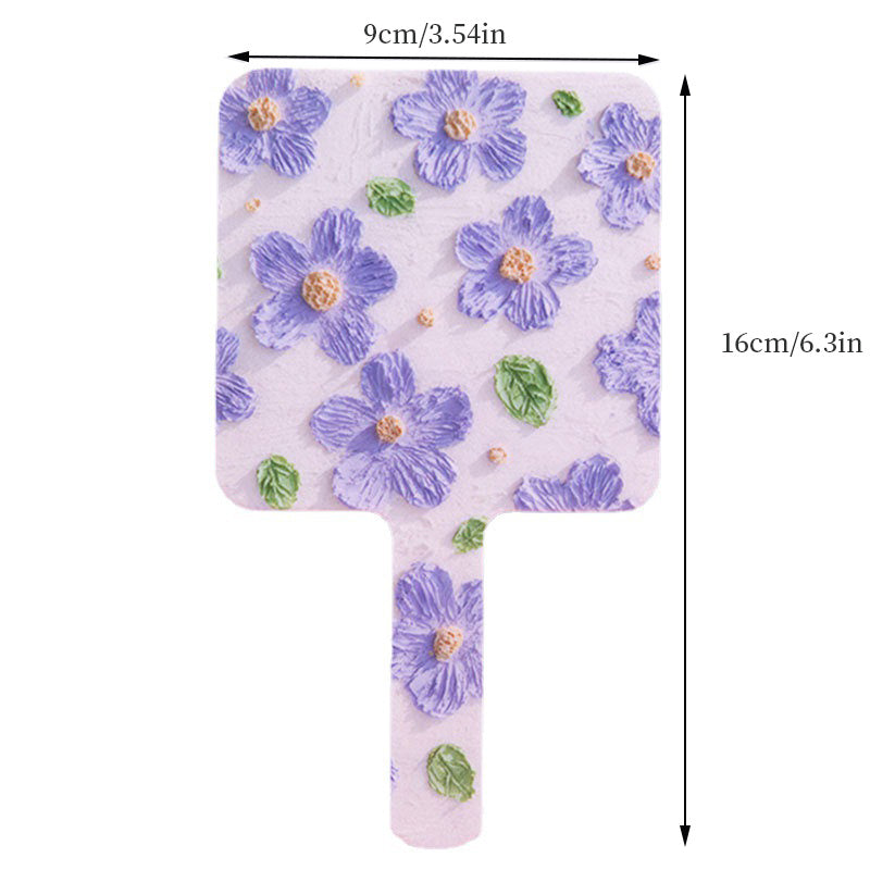 Flower Print Hand Mirror for Women and Students