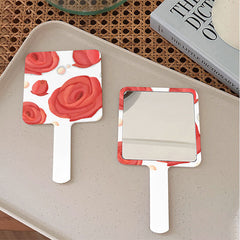 Flower Print Hand Mirror for Women and Students