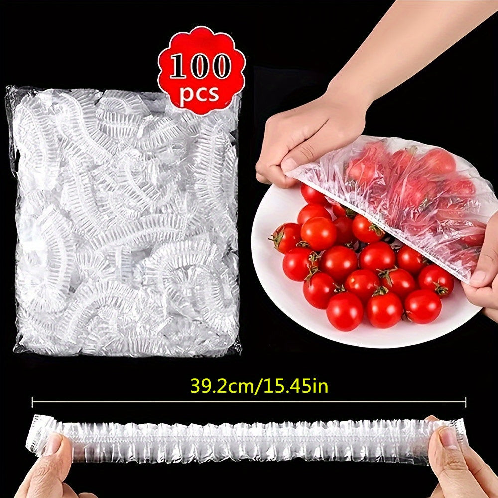100pcs Disposable Plastic Food Storage Covers Elastic Bowl Cover