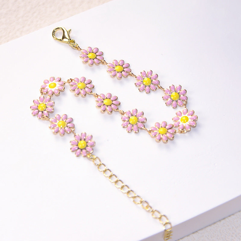 Daisy Flower Decor Bracelet Adjustable Hand Jewelry Gift For Girls