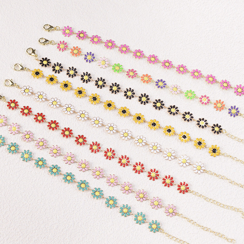 Daisy Flower Decor Bracelet Adjustable Hand Jewelry Gift For Girls