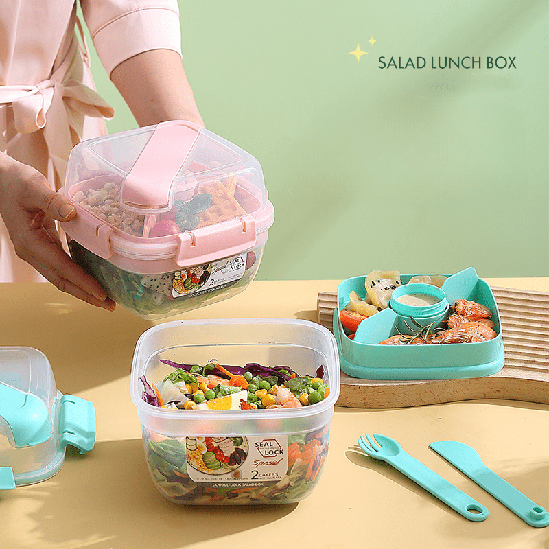 Large Capacity Double Layer Lunch Box for Fruit Salad and Microwave Oven Bento