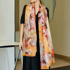 Flower Printed Shawl Long Thin Breathable Scarf Sunscreen Beach Towel