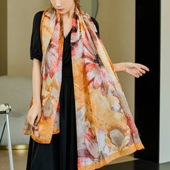 Flower Printed Shawl Long Thin Breathable Scarf Sunscreen Beach Towel