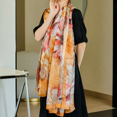 Flower Printed Shawl Long Thin Breathable Scarf Sunscreen Beach Towel