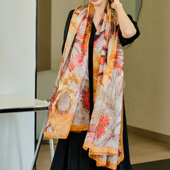 Flower Printed Shawl Long Thin Breathable Scarf Sunscreen Beach Towel