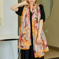 Flower Printed Shawl Long Thin Breathable Scarf Sunscreen Beach Towel