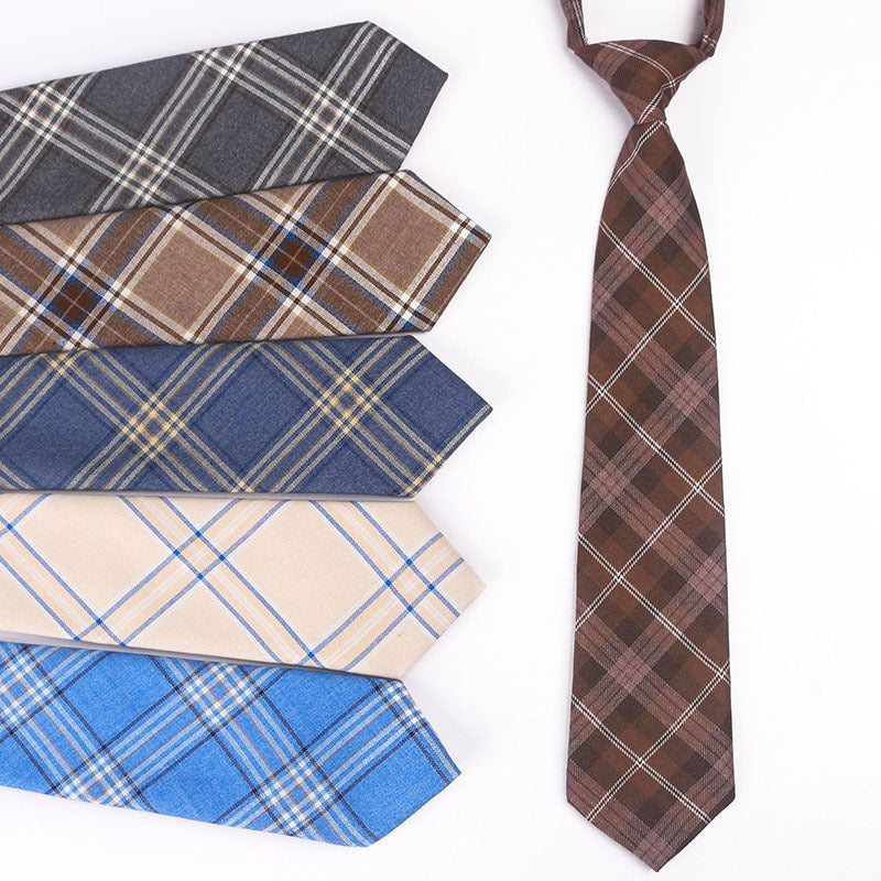 Adult Cotton Plaid Neckties Casual Skinny Slim Student Tie Necktie Gift