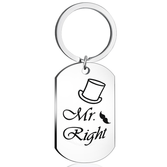 Engraved Couple Stainless Steel Keychain Pendant Mr Mrs Right Key Ring