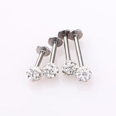 4pcs CZ Decor Stud Earrings T Bar Lip Stud Jewelry