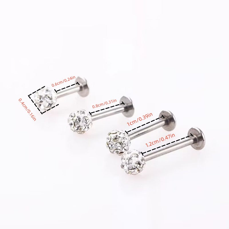 4pcs CZ Decor Stud Earrings T Bar Lip Stud Jewelry