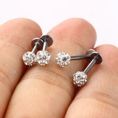 4pcs CZ Decor Stud Earrings T Bar Lip Stud Jewelry