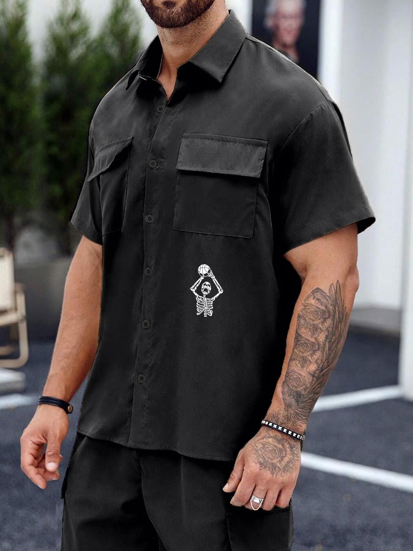 Money Jar Skeleton Bunny Casual Short Sleeve Cargo Shirt