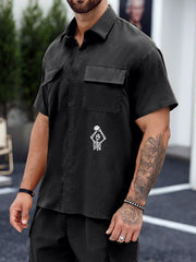 Money Jar Skeleton Bunny Casual Short Sleeve Cargo Shirt