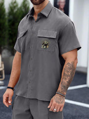 Money Jar Skeleton Bunny Casual Short Sleeve Cargo Shirt