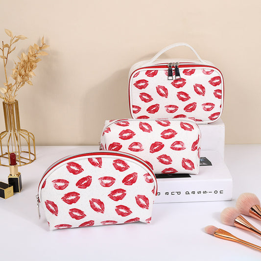Red Lip Pattern Makeup Bag Waterproof Portable Toiletries Storage