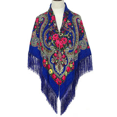 Boho Retro Large Square Scarf Floral Printing Tassel Headband Winter Shawl