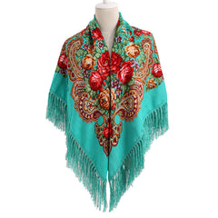 Boho Print Tassel Square Scarf Warm Blanket for Outdoor Cape