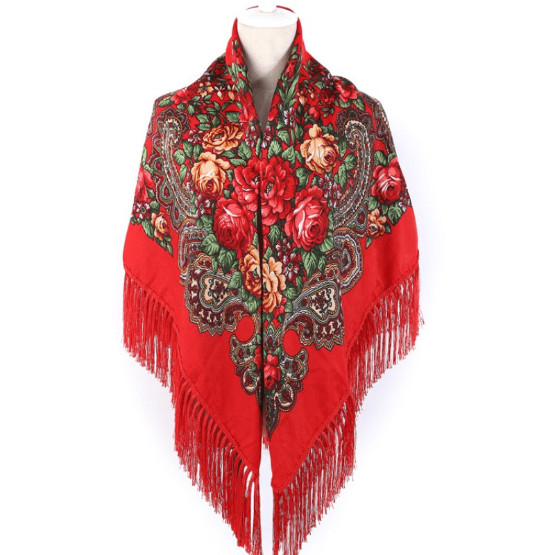 Boho Print Tassel Square Scarf Warm Blanket for Outdoor Cape