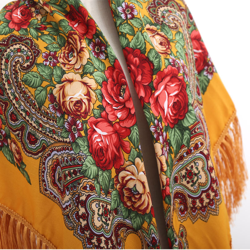Boho Print Tassel Square Scarf Warm Blanket for Outdoor Cape