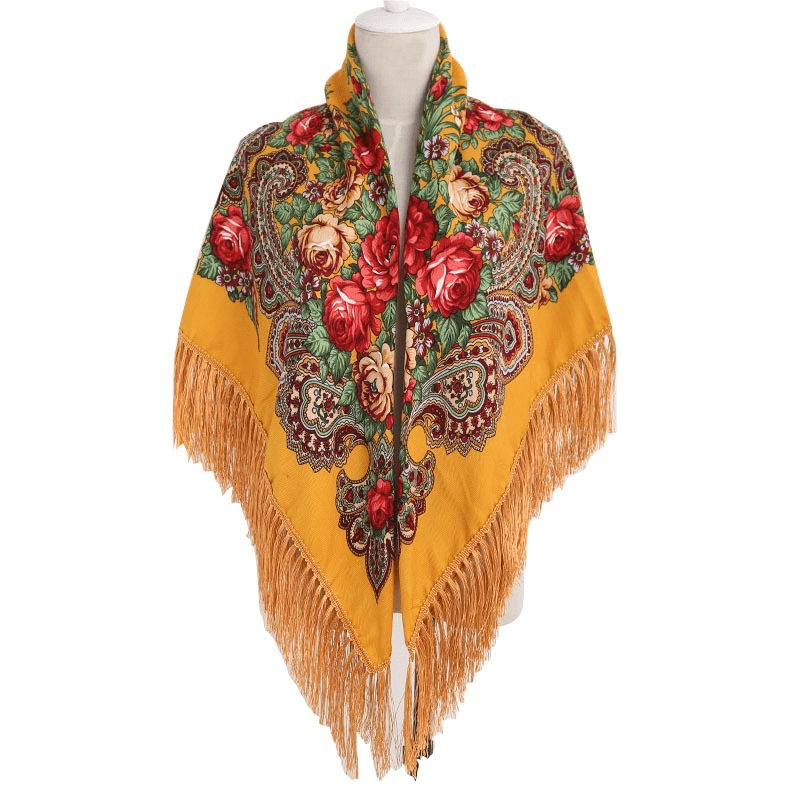 Boho Print Tassel Square Scarf Warm Blanket for Outdoor Cape