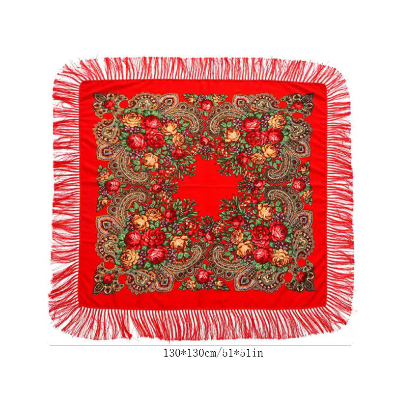 Boho Print Tassel Square Scarf Warm Blanket for Outdoor Cape