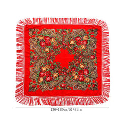Boho Print Tassel Square Scarf Warm Blanket for Outdoor Cape