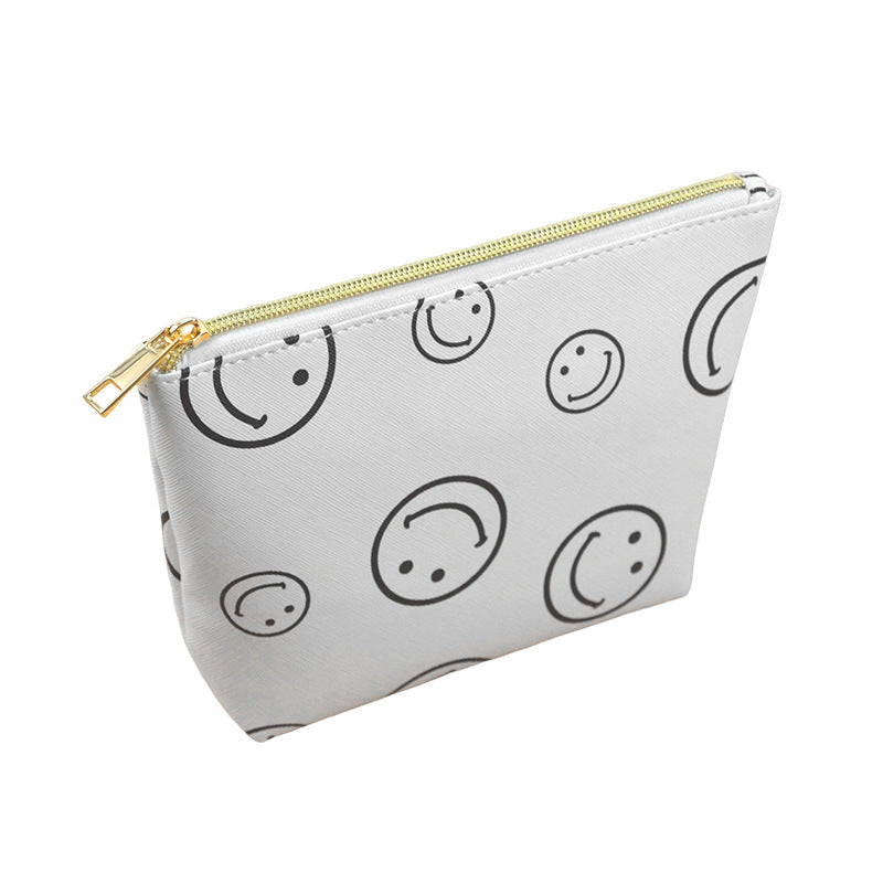 Smiling Face Makeup Bag Waterproof PU Leather Cosmetic Pouch for Women