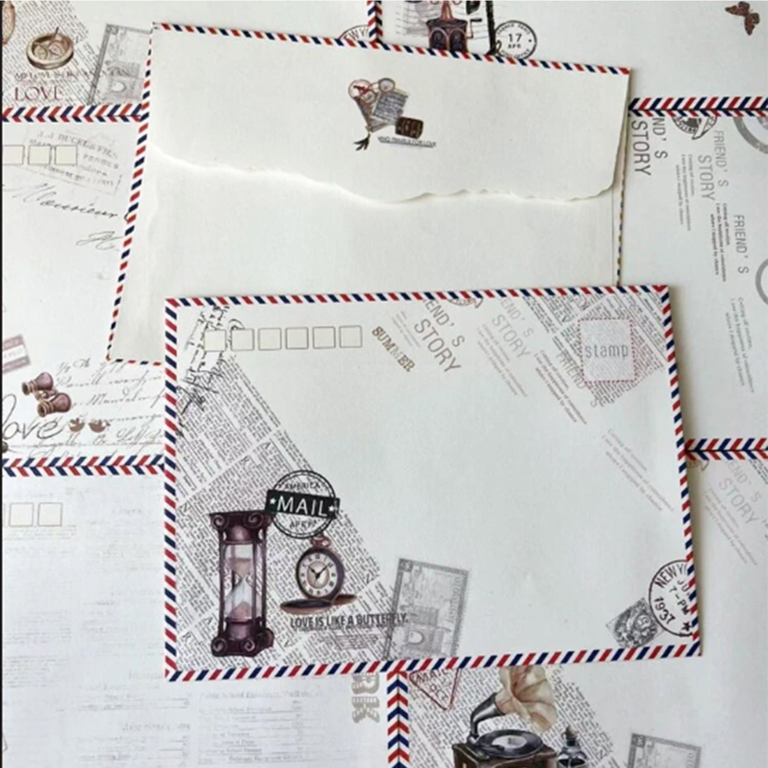 8pcs Vintage Aged Envelopes Retro Style Classic Design