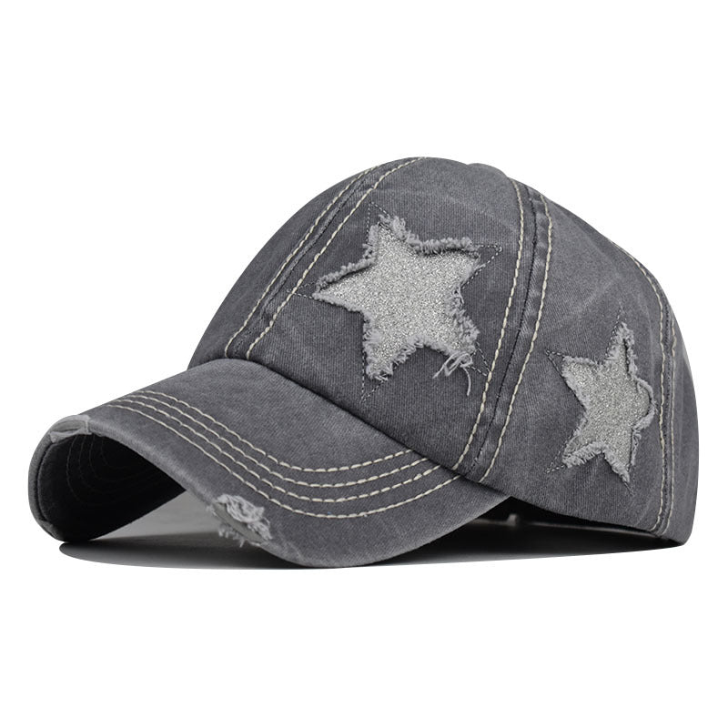 Star Distressed Ponytail Baseball Cap