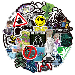50 Pcs Hacker Cartoon Stickers - Waterproof Vinyl Decals for Water Bottle