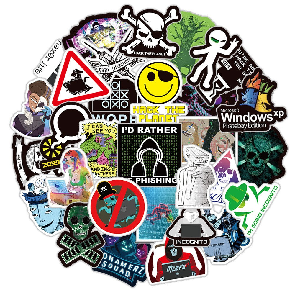 50 Pcs Hacker Cartoon Stickers - Waterproof Vinyl Decals for Water Bottle