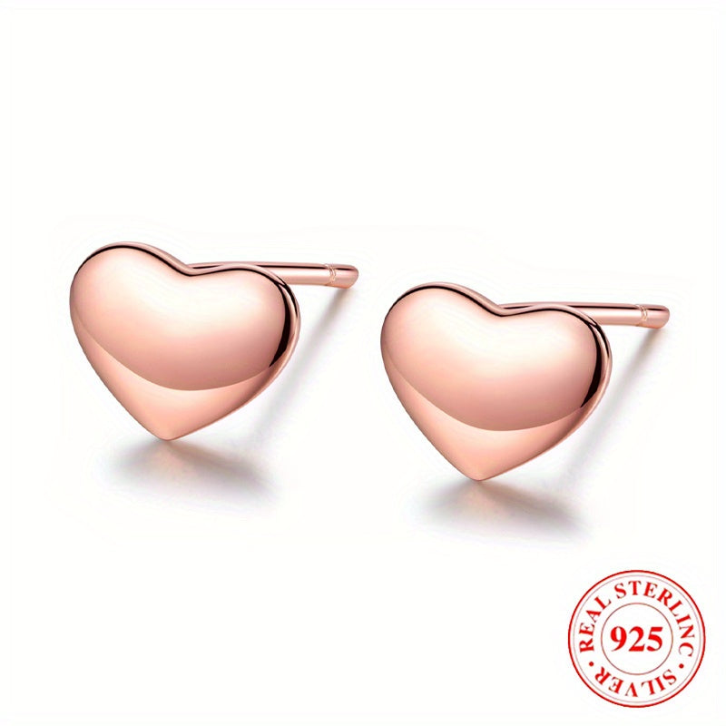 925 Sterling Silver Heart Stud Earrings Hypoallergenic Jewelry for Girls