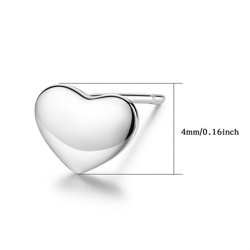 925 Sterling Silver Heart Stud Earrings Hypoallergenic Jewelry for Girls