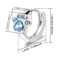 Cat & Dog Paw Small Hoop Earrings 925 Silver Pink Diamond