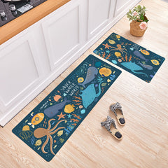 2pcs Cat Print Kitchen Rug Waterproof Non Slip