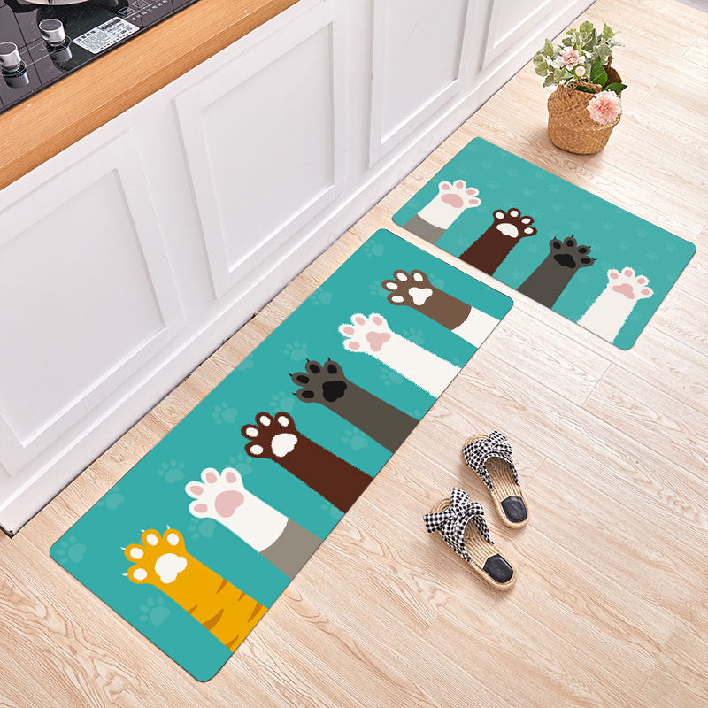 2pcs Cat Print Kitchen Rug Waterproof Non Slip