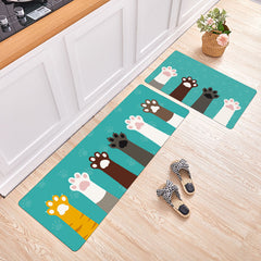 2pcs Cat Print Kitchen Rug Waterproof Non Slip